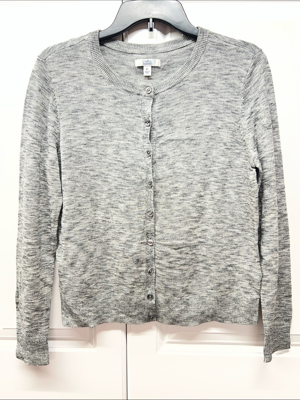 Croft & Barrow Petite Grey Space Dye Button Front Cardigan Sweater PS